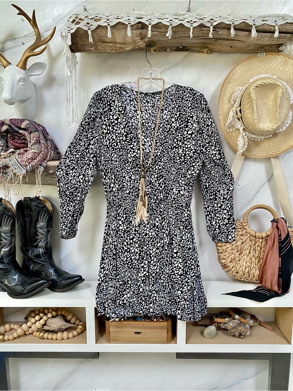 ZARA Animal print boho dress w shabby chic resort vacay vibe